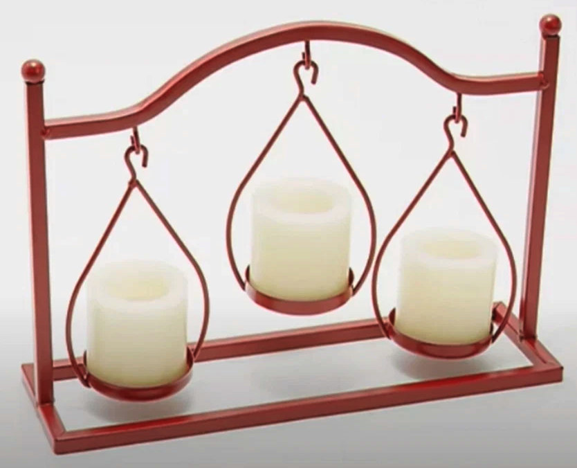 HANGING CANDLE MOBILE, RED,  7.5IN, 3 FLAMELESS CANDLES