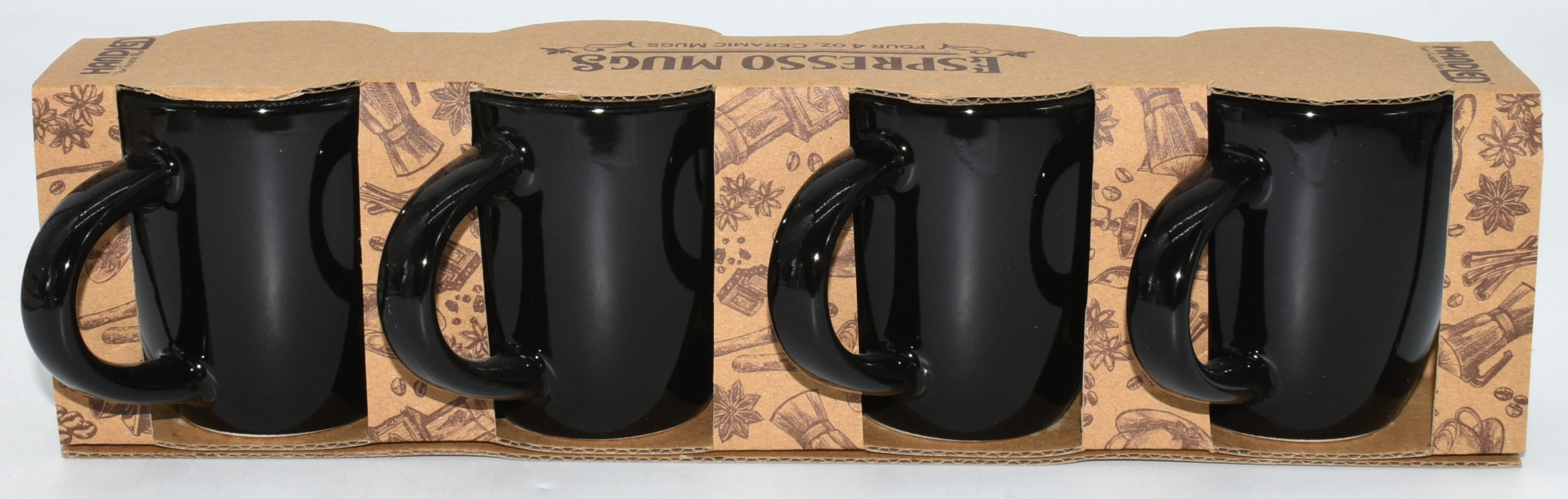 MUG, 4PK, ESPRESSO, 4OZ, BLACK,  CERAMIC