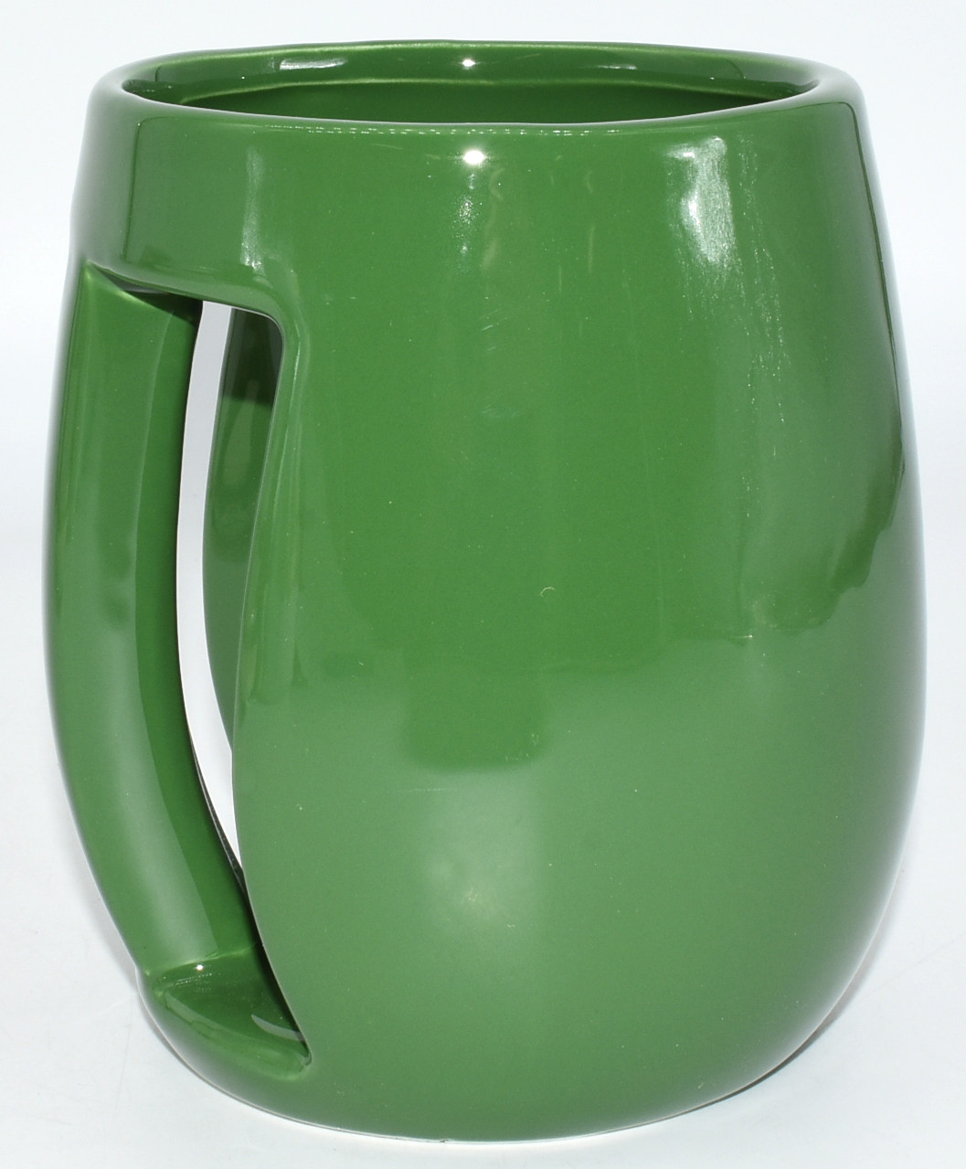 MUG, INVERTED C HANDLE, GREEN,  STONEWARE