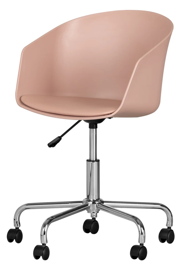 CHAIR, OFFICE, PINK AND CHROME,  SWIVEL, FLAM