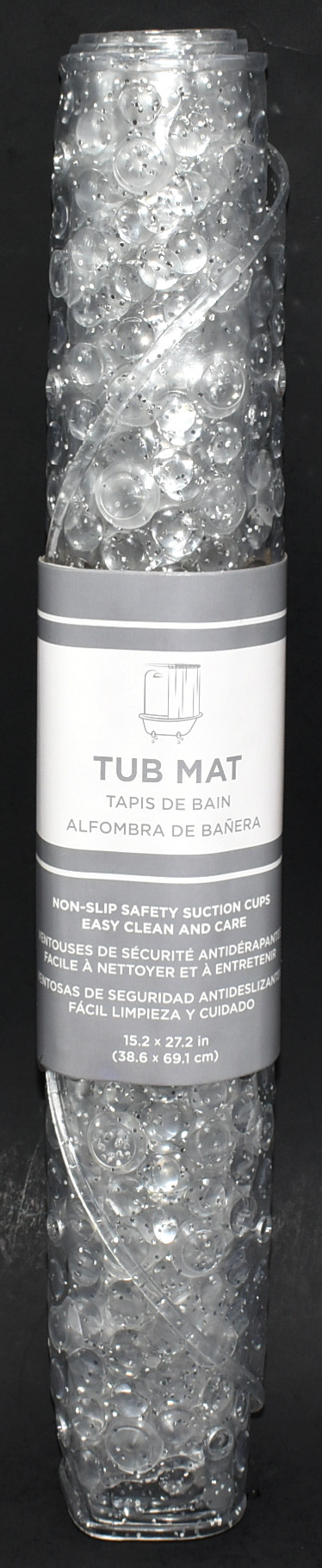 TUB MAT OVAL CLEAR W/GLITTER 15.2X27.2