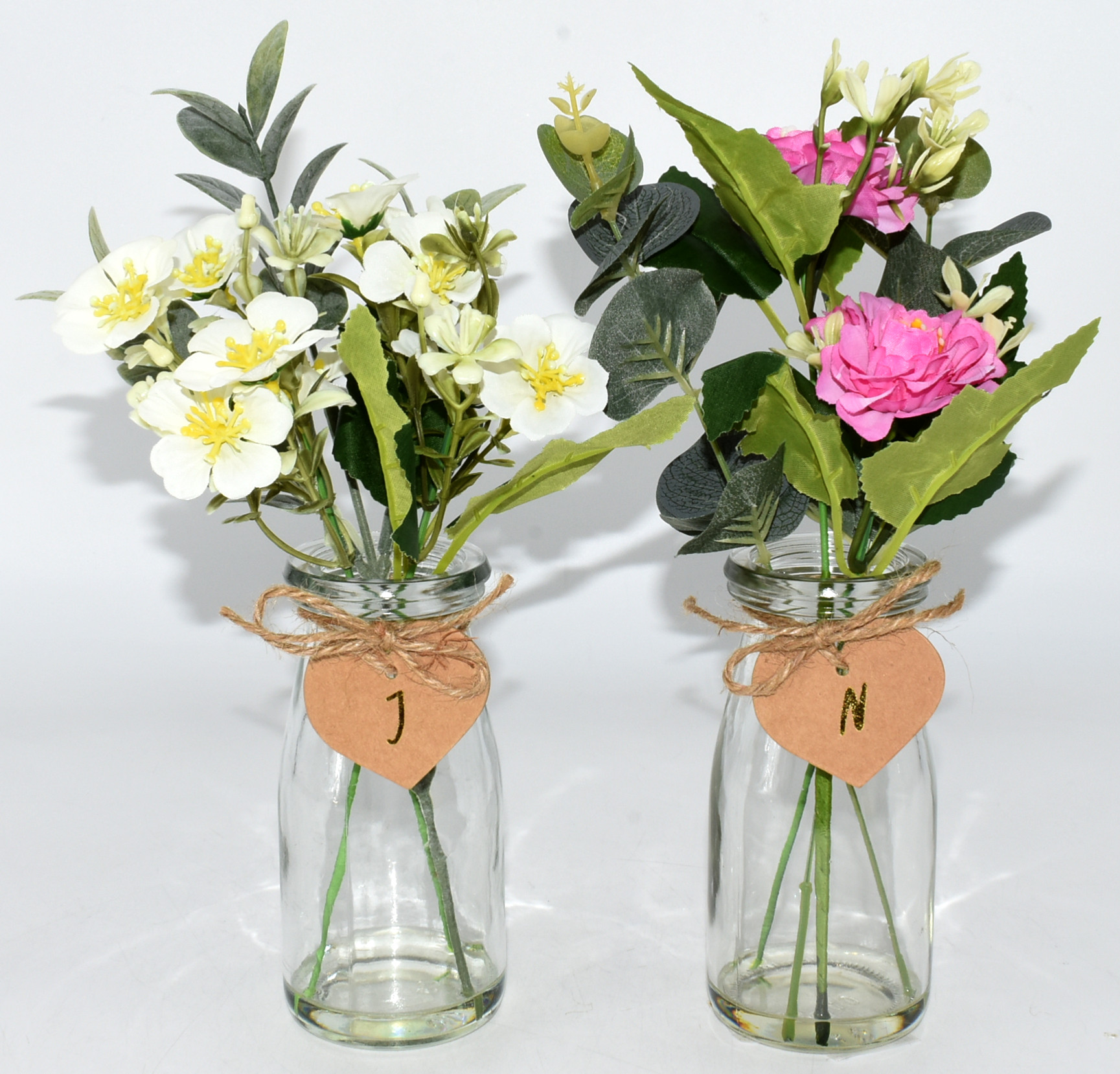 FLOWERS,  ARTIFICIAL,  10 IN,  GLASS VASE,  ASST.