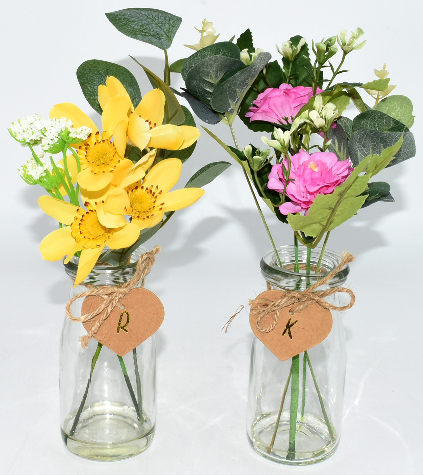 FLOWERS,  ARTIFICIAL,  10 IN,  GLASS VASE,  ASST.