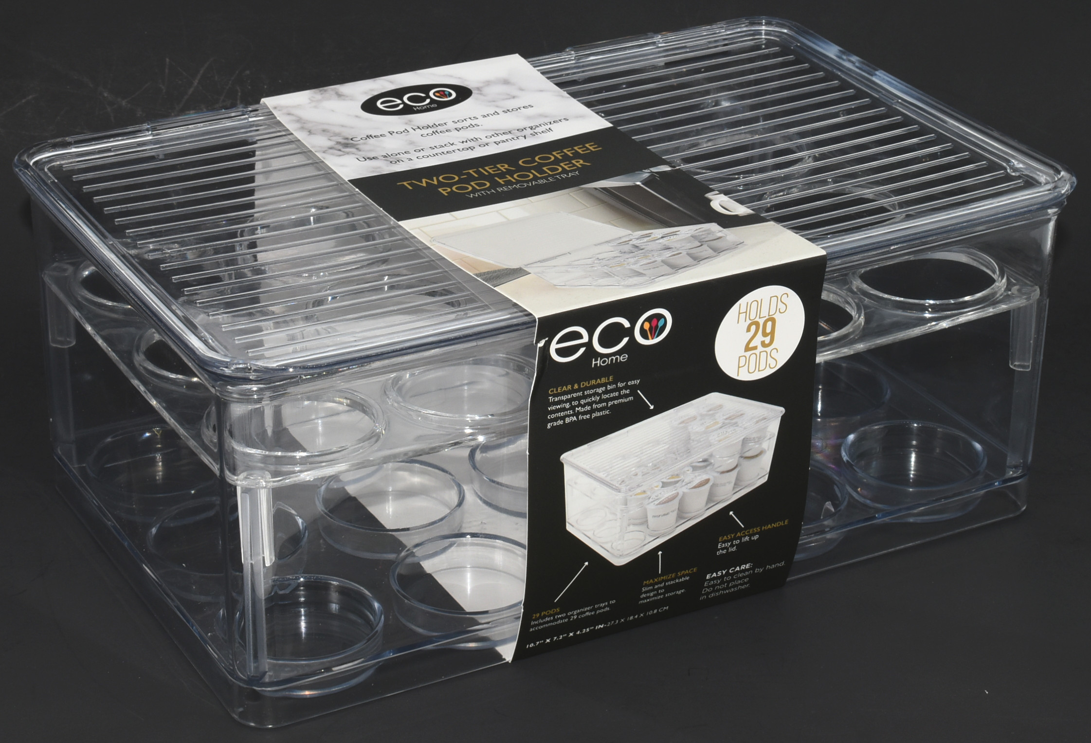 K CUP HOLDER,  ACRYLIC,  TWO TIER,  WITH LID,  11X9X6