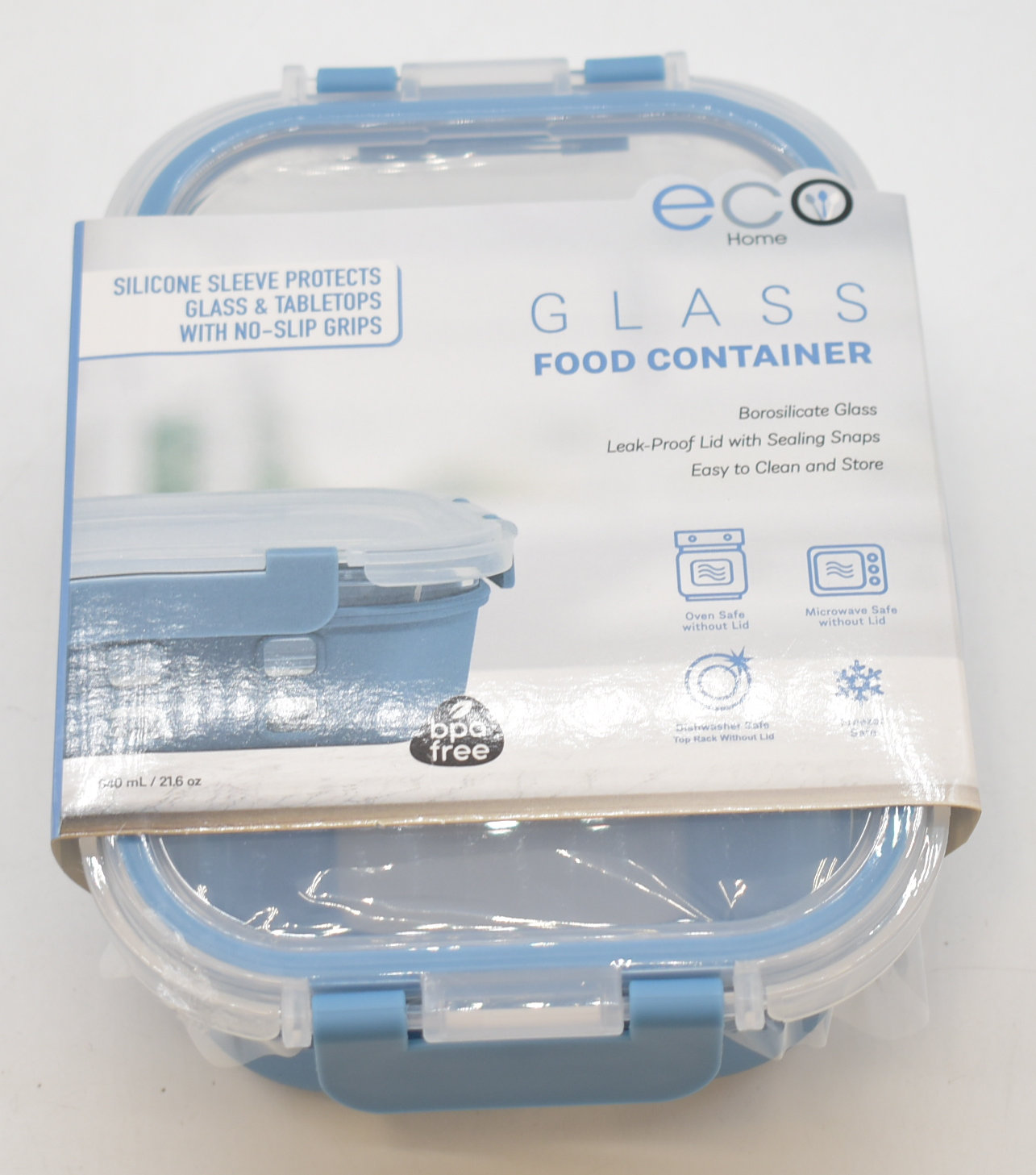 FOOD STORAGE,  BLUE,  21.6 OZ BOROSILICATE,  SILICONE SLEEVE