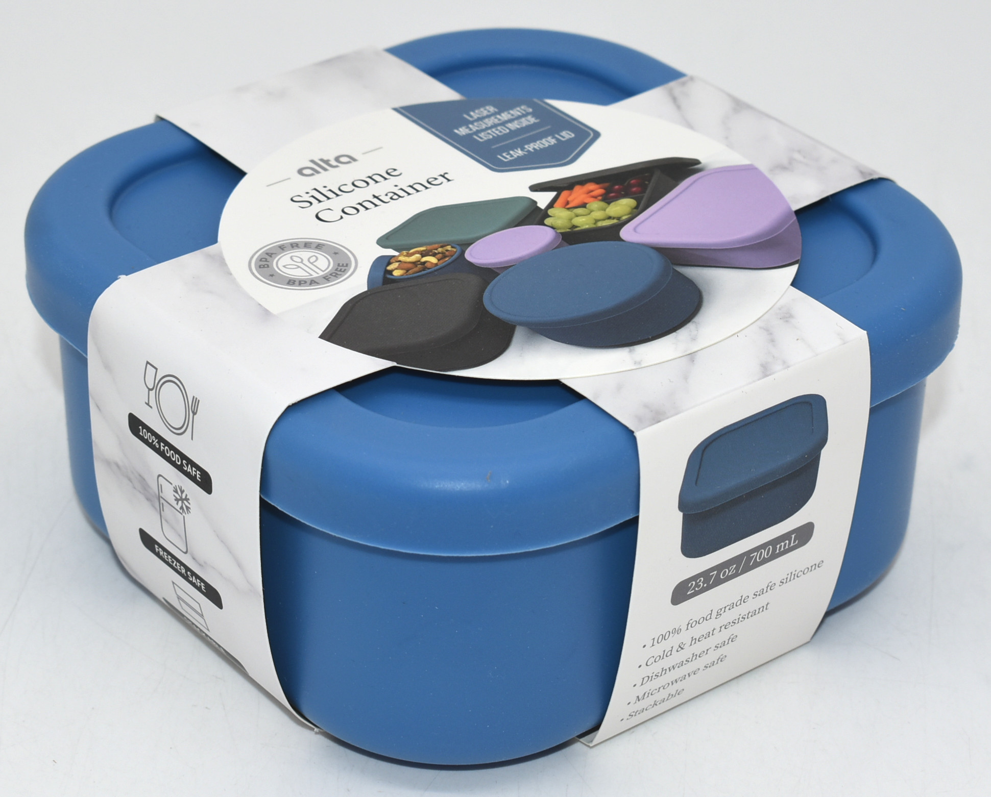 FOOD STORAGE,  SILICONE,  24 OZ SQUARE,  BLUE