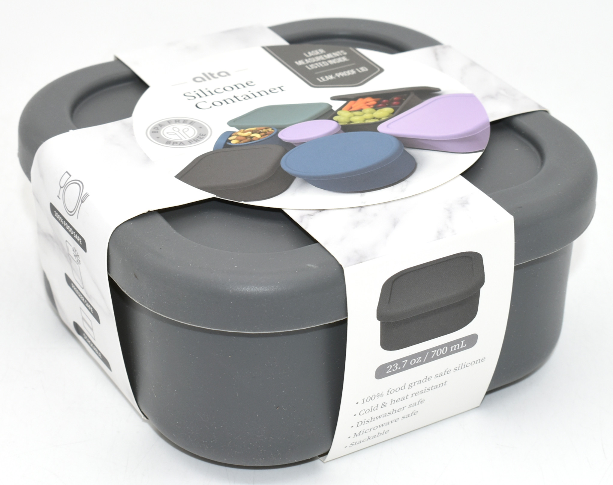 FOOD STORAGE,  SILICONE,  24 OZ SQUARE,  GREY