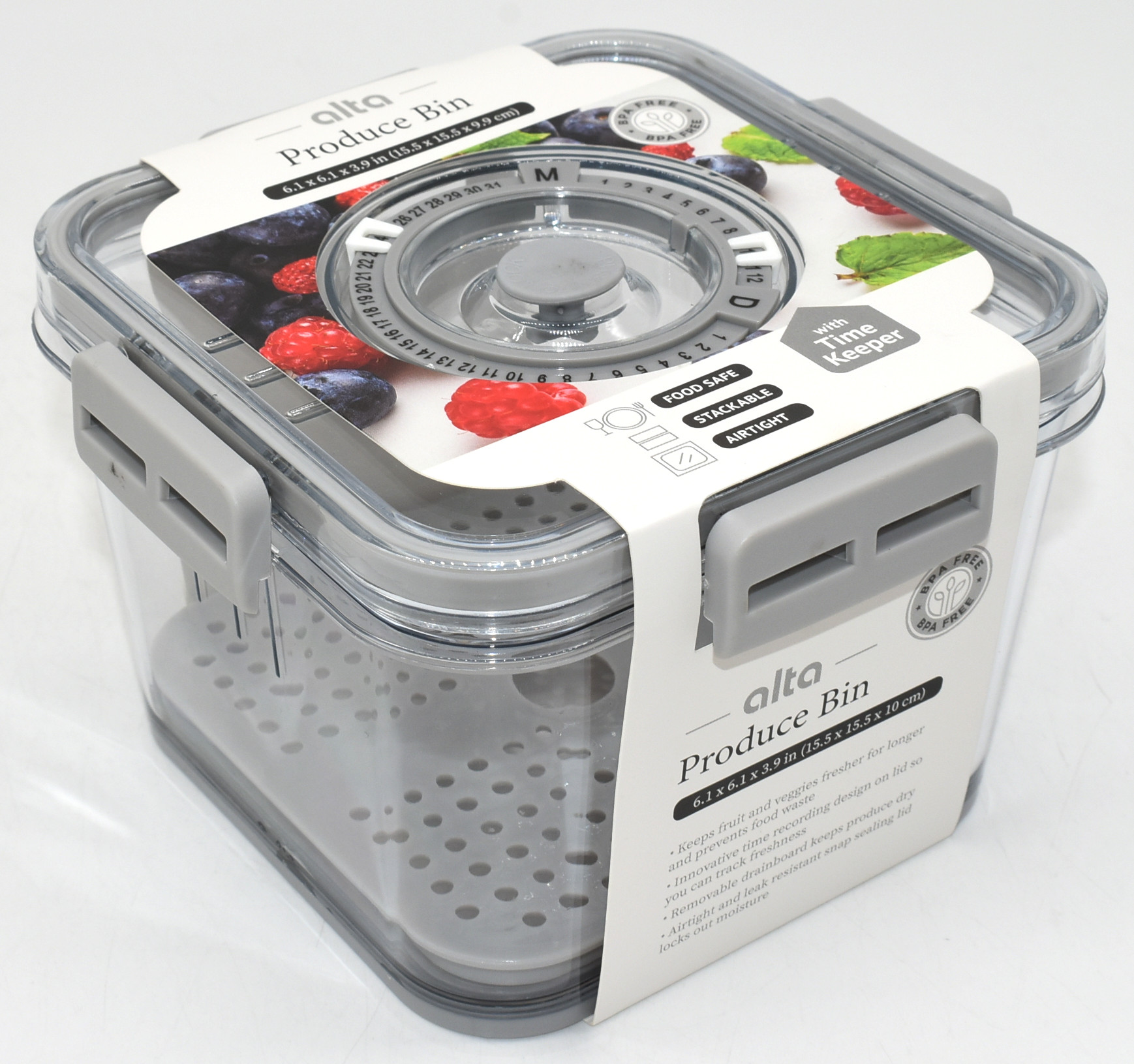 FOOD STORAGE,  PRODUCE KEEPER,  LOCKING LID,  6X6X4,  GREY
