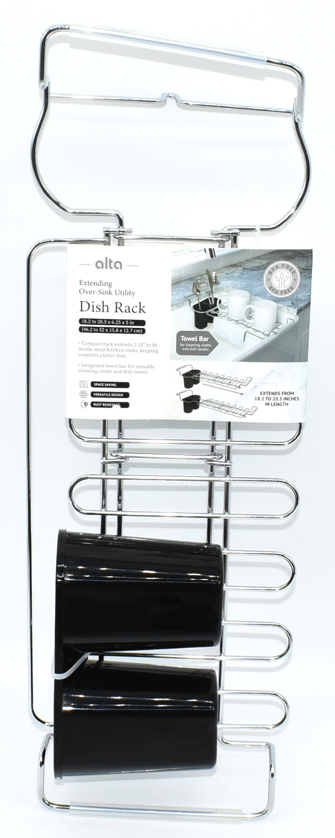 DISH RACK,  18X20X5,  BLACK OVER THE SINK,  EXTENDABLE