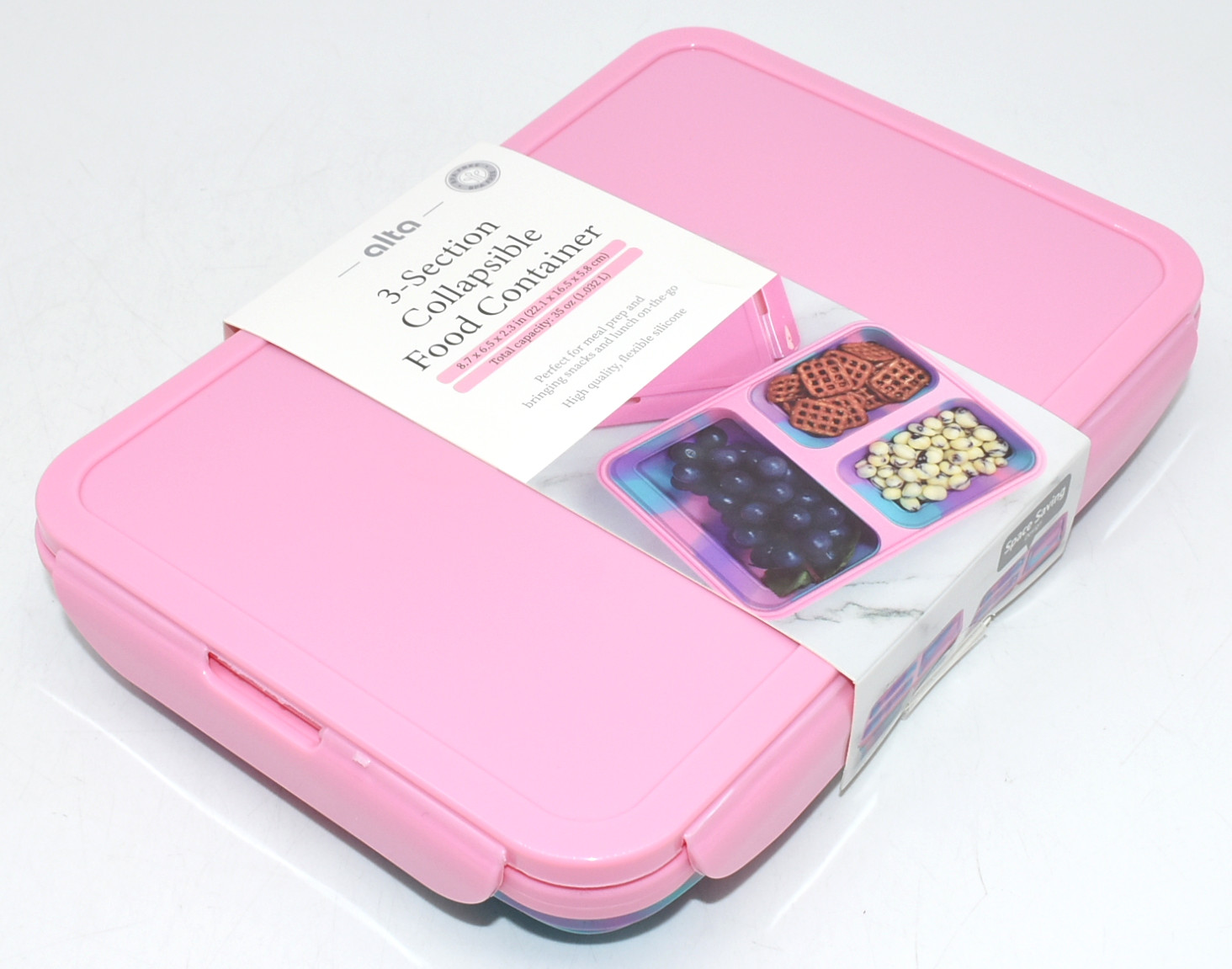 FOOD STORAGE,  COLLAPSIBLE,  SILICONE,  TIE DYE,  PINK,  9X7X2
