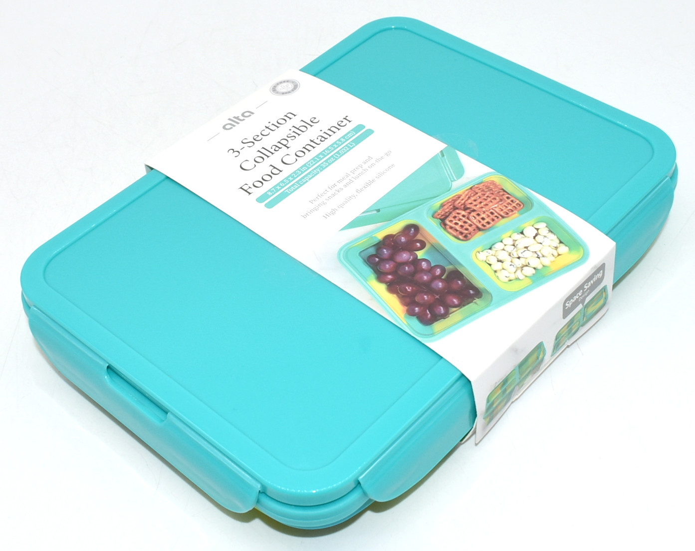 FOOD STORAGE,  COLLAPSIBLE,  SILICONE,  TIE DYE,  TEAL,  9X7X2