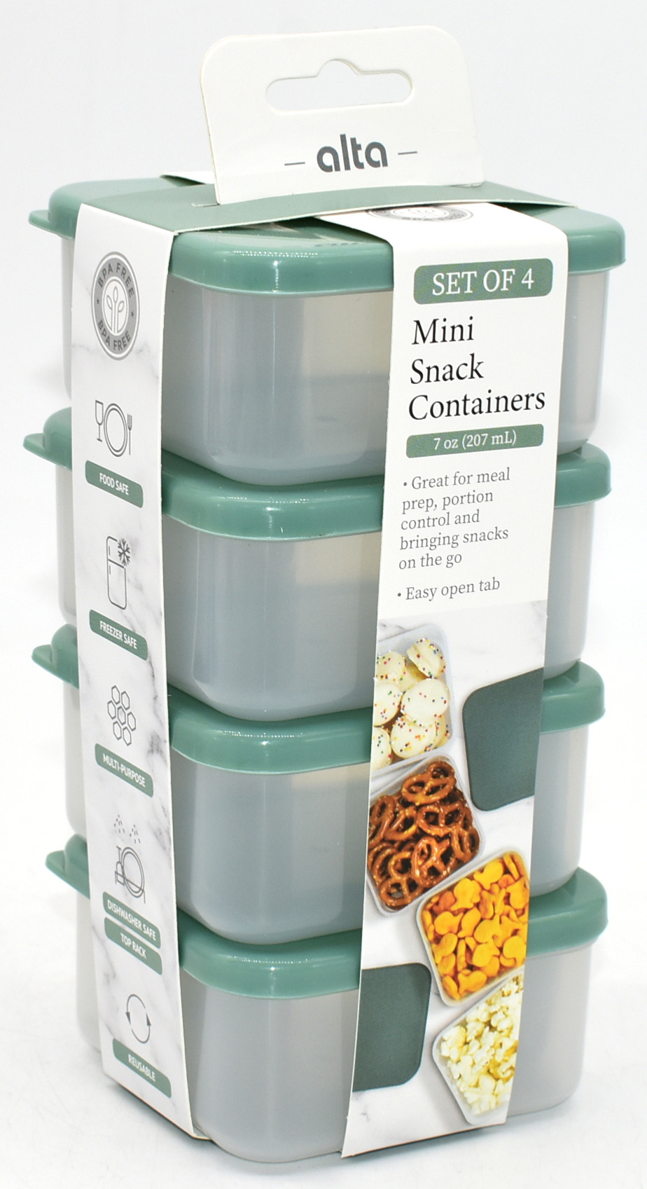 FOOD STORAGE,  4 PK,  7 OZ,  MINI SNACK,  GLITTER,  SAGE