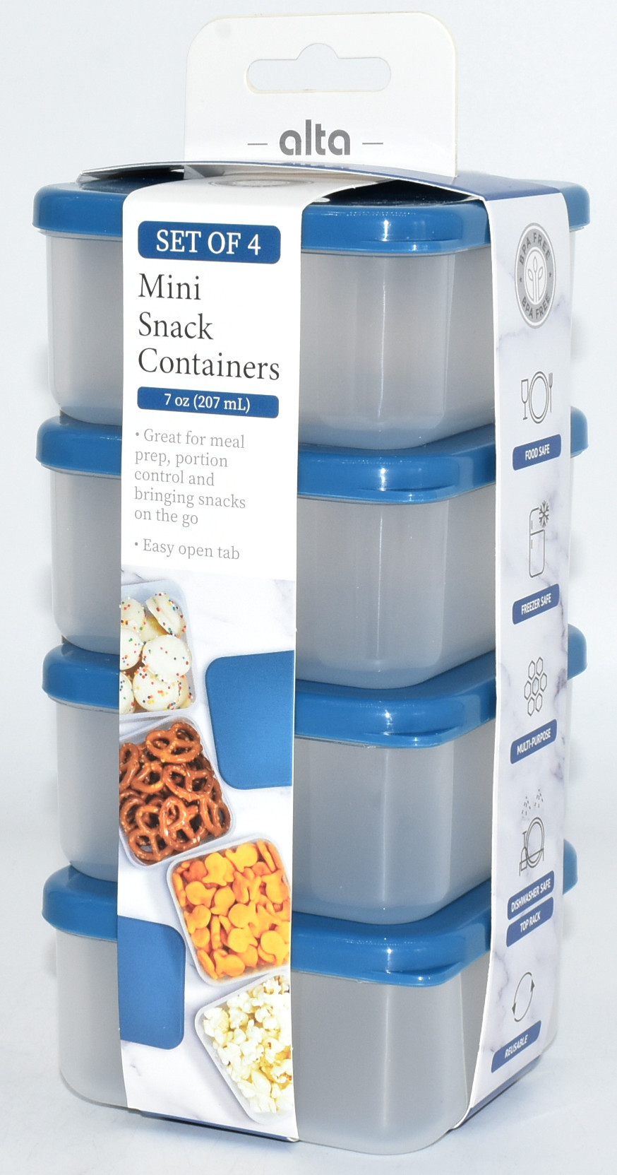 FOOD STORAGE,  4 PK,  7 OZ,  MINI SNACK,  GLITTER,  DENIM