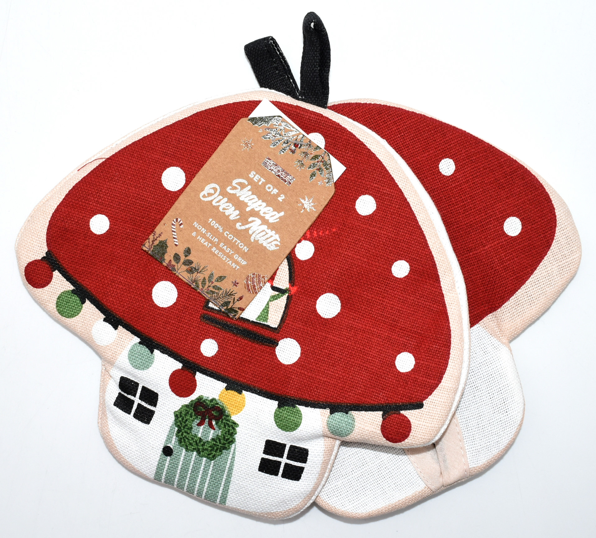 OVEN MITT, POT HOLDER 2PC SET,  MUSHROOM GNOME SHAPED