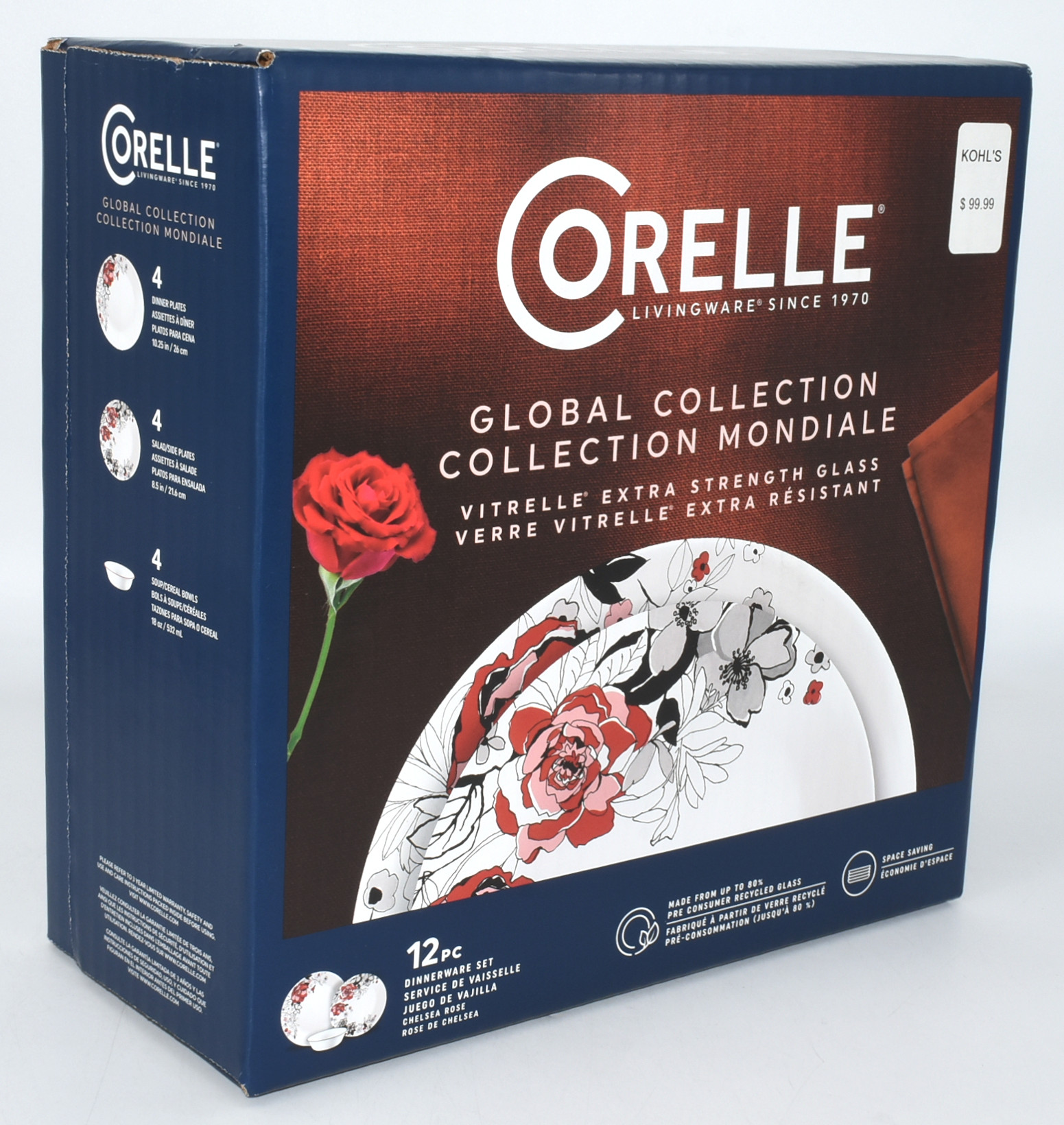 DINNERWARE 12PC SET, CHELSEA ROSE, CORELLE, NO ONLINE SALES