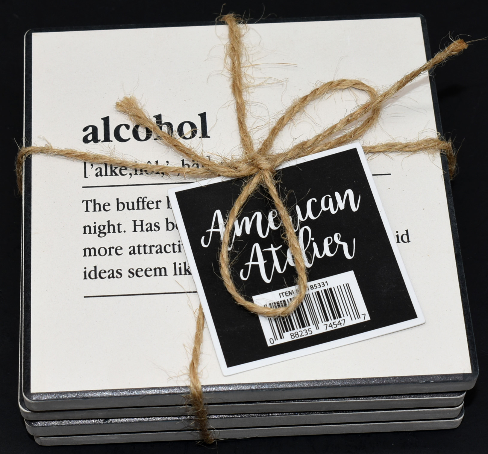 COASTERS, 4PC SET, 4.25IN,  DEFINITIONS, CERAMIC