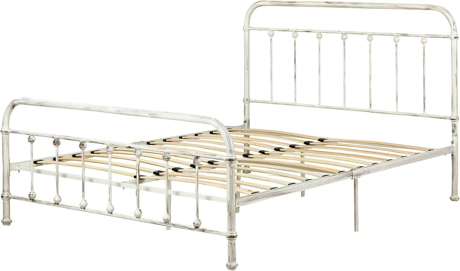 BED,  QUEEN SIZE,  PLATFORM,  RTA METAL,  WHITE WASH,  COTTAGE