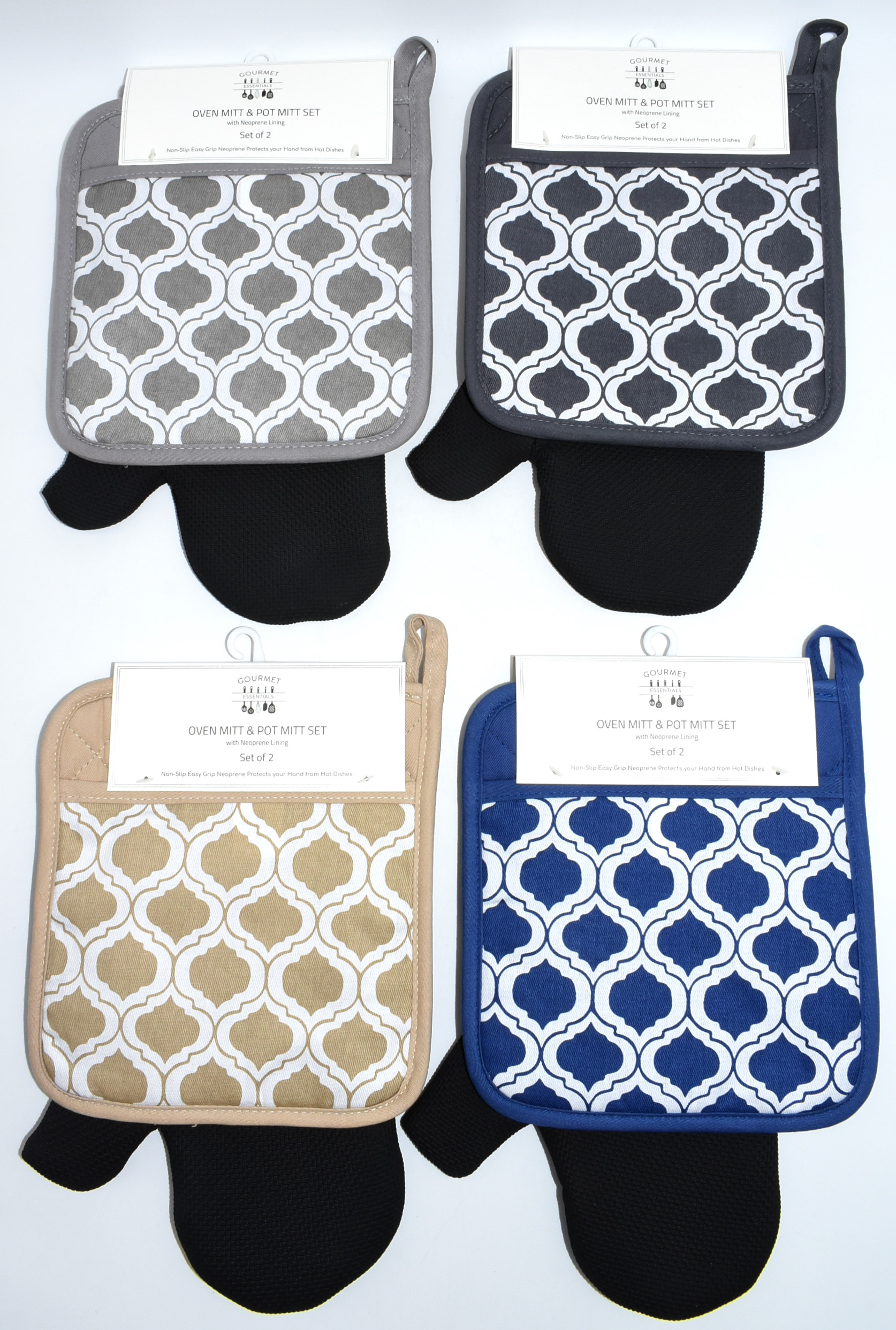 OVEN MITT POTHOLDER SET,  2 PC,  ASSORTED,  QUATREFOIL,  NEOPRENE