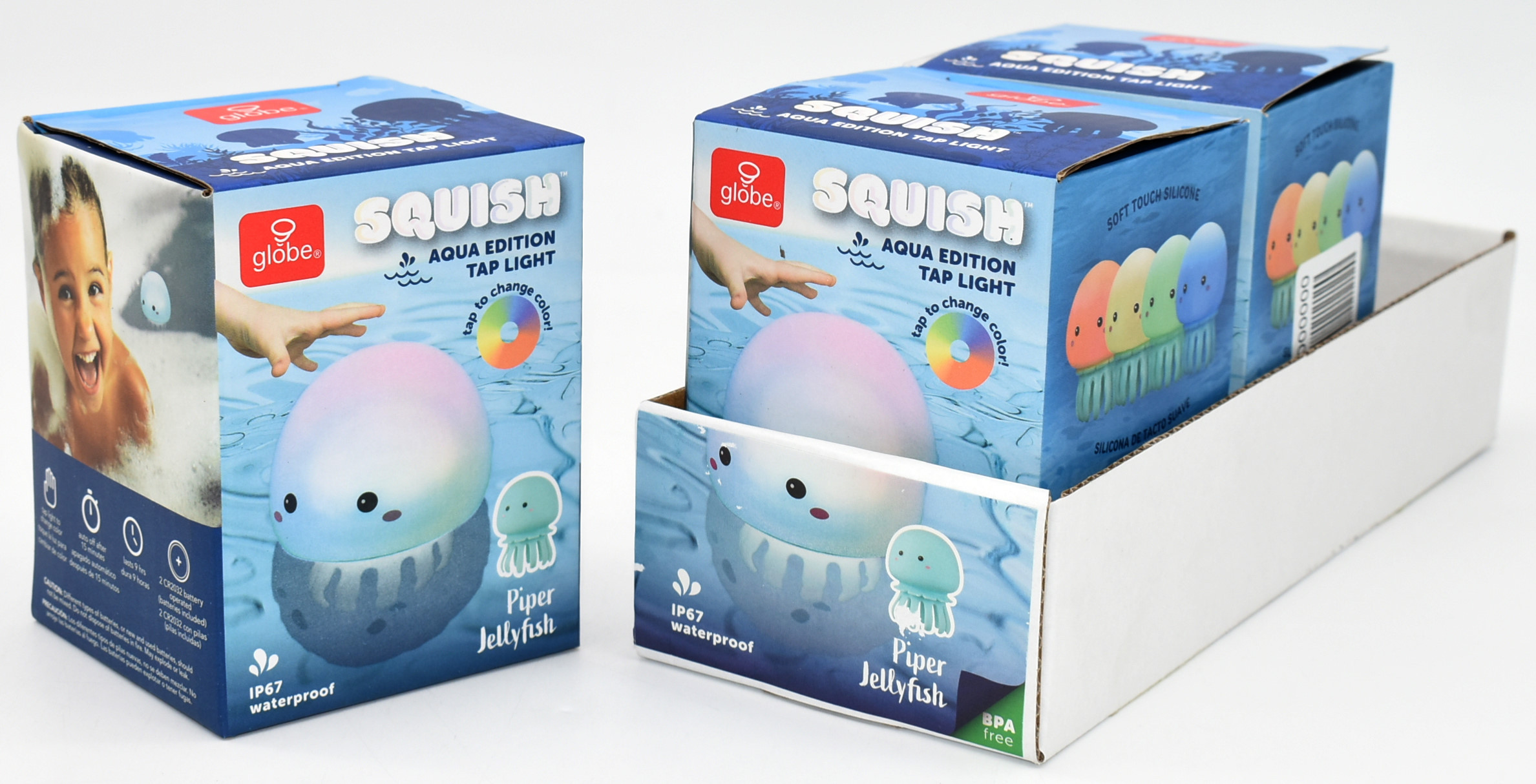 BATH LIGHT,  SQUISH,  LED,  JELLY FISH, WATERPROOF, COLOR BOX, PDQ