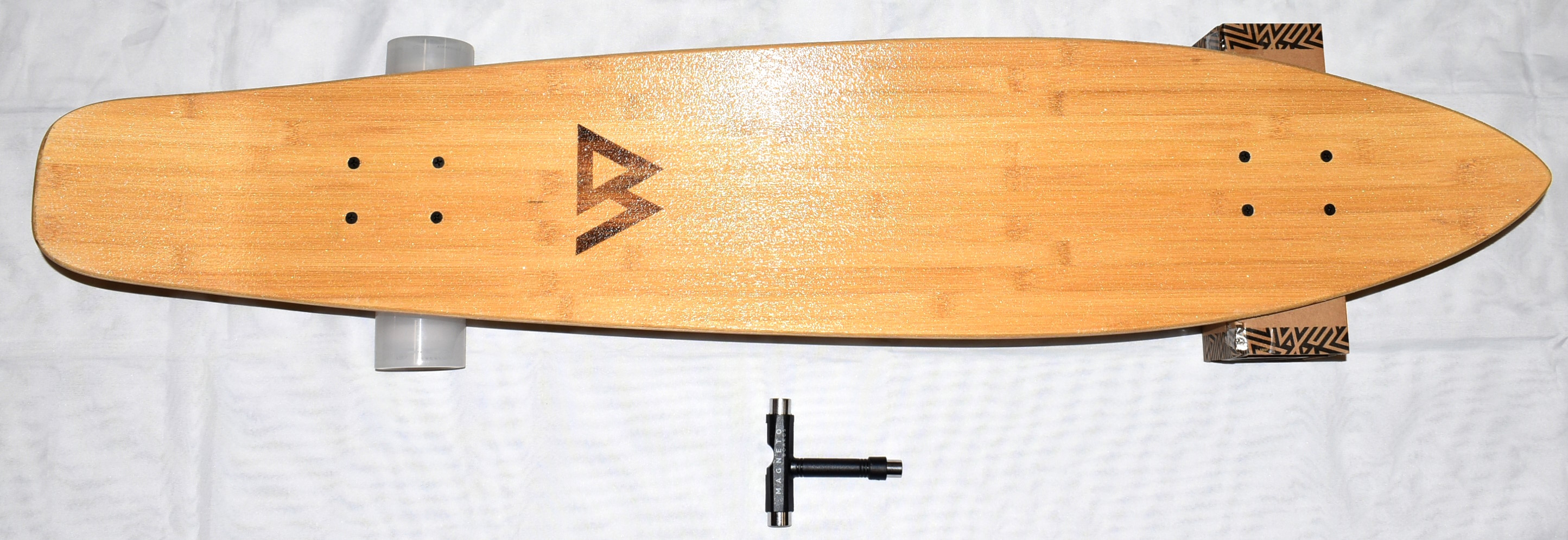 LONGBOARD SKATEBOARD, 44IN,  BAMBOO, CLEAR WHEELS, MAGNETO