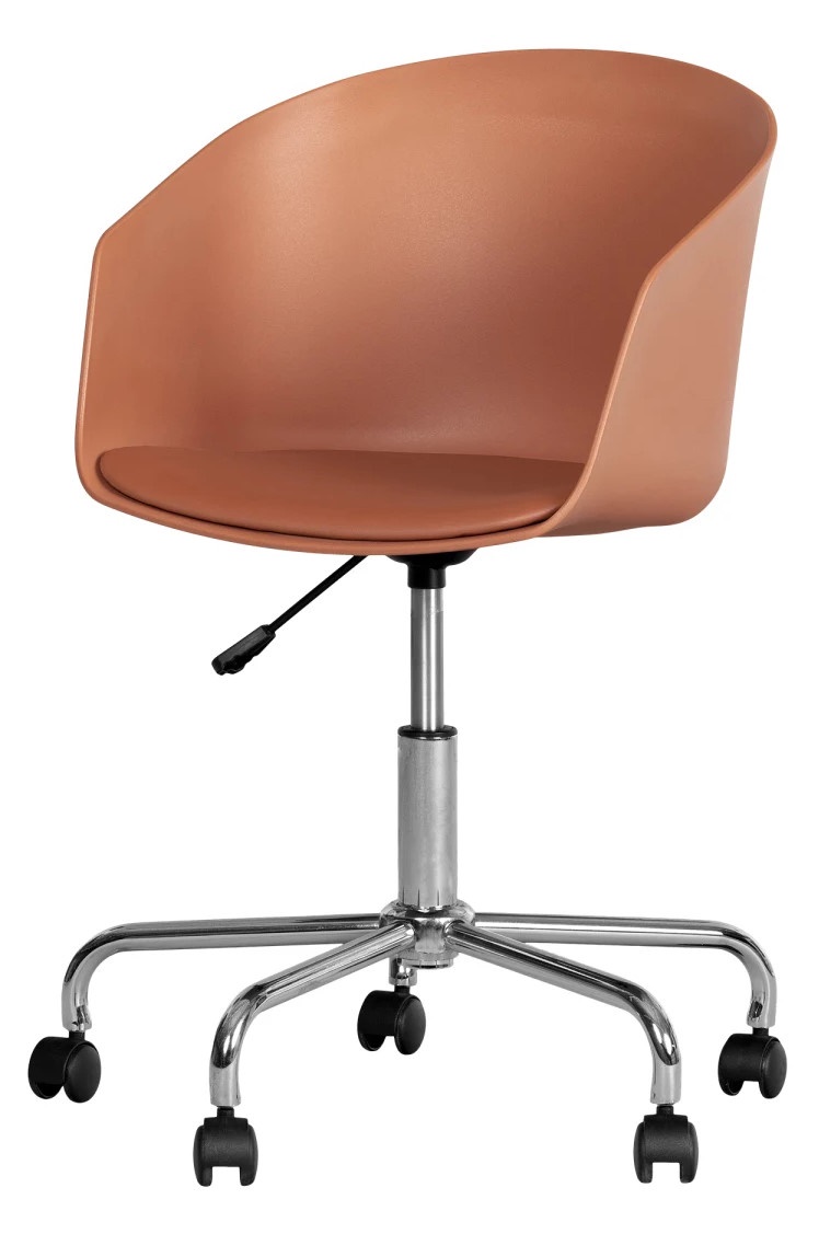 CHAIR, OFFICE, BURNT ORANGE AND CHROME, SWIVEL, FLAM