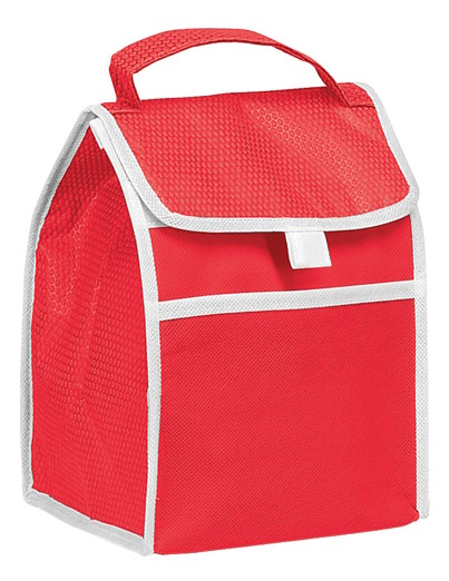 LUNCH TOTE,  VELCRO FLAP,  WITH HANDLE,  RED