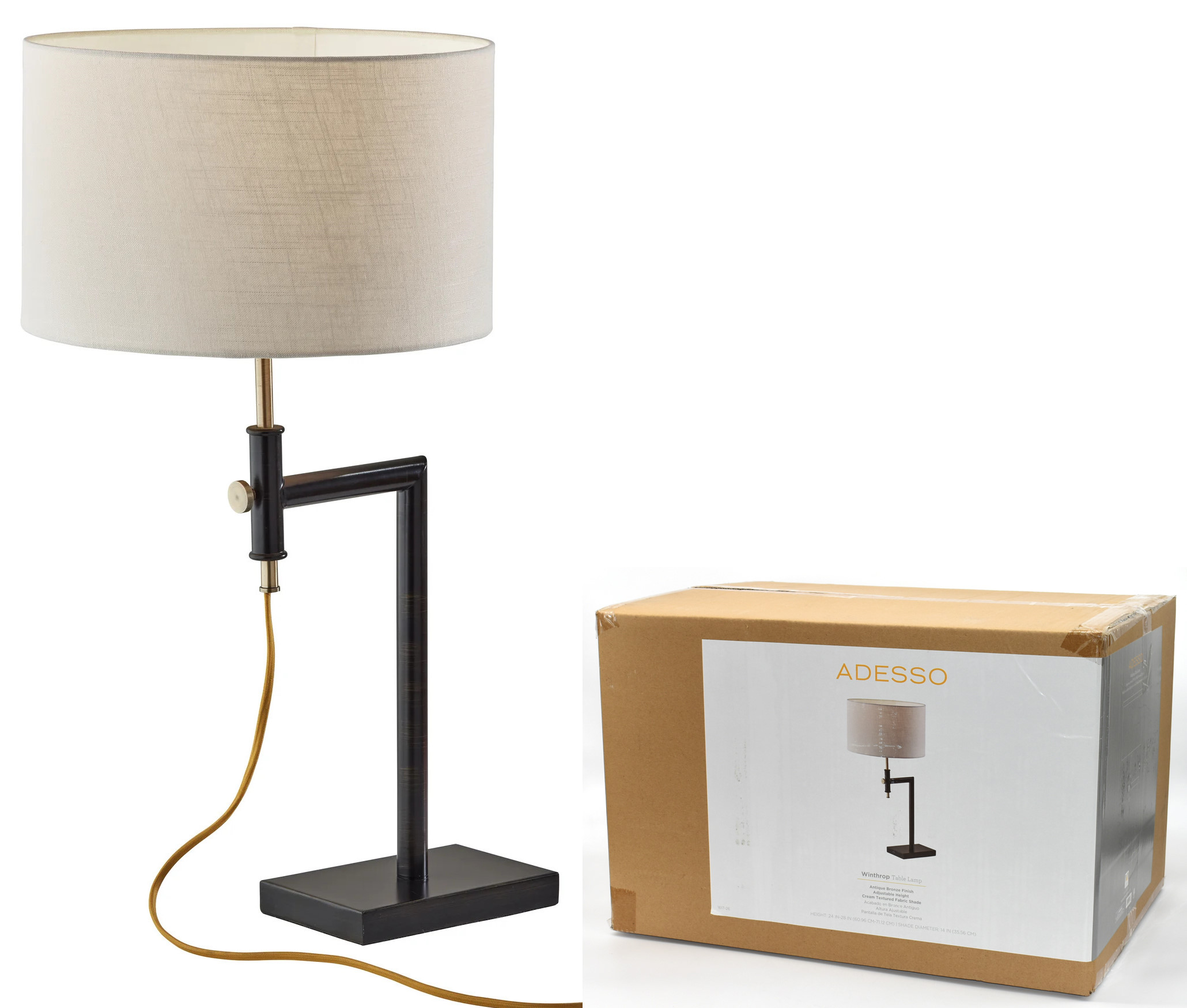 LAMP,  TABLE,  24-28H,  ANTIQUE BRONZE BASE,  IVORY SHADE