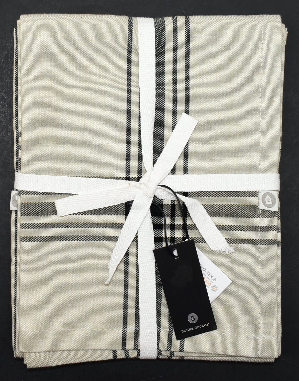 TOWELS,  KITCHEN,  2 PK,  TAN AND BLACK,  TEA TOWELS