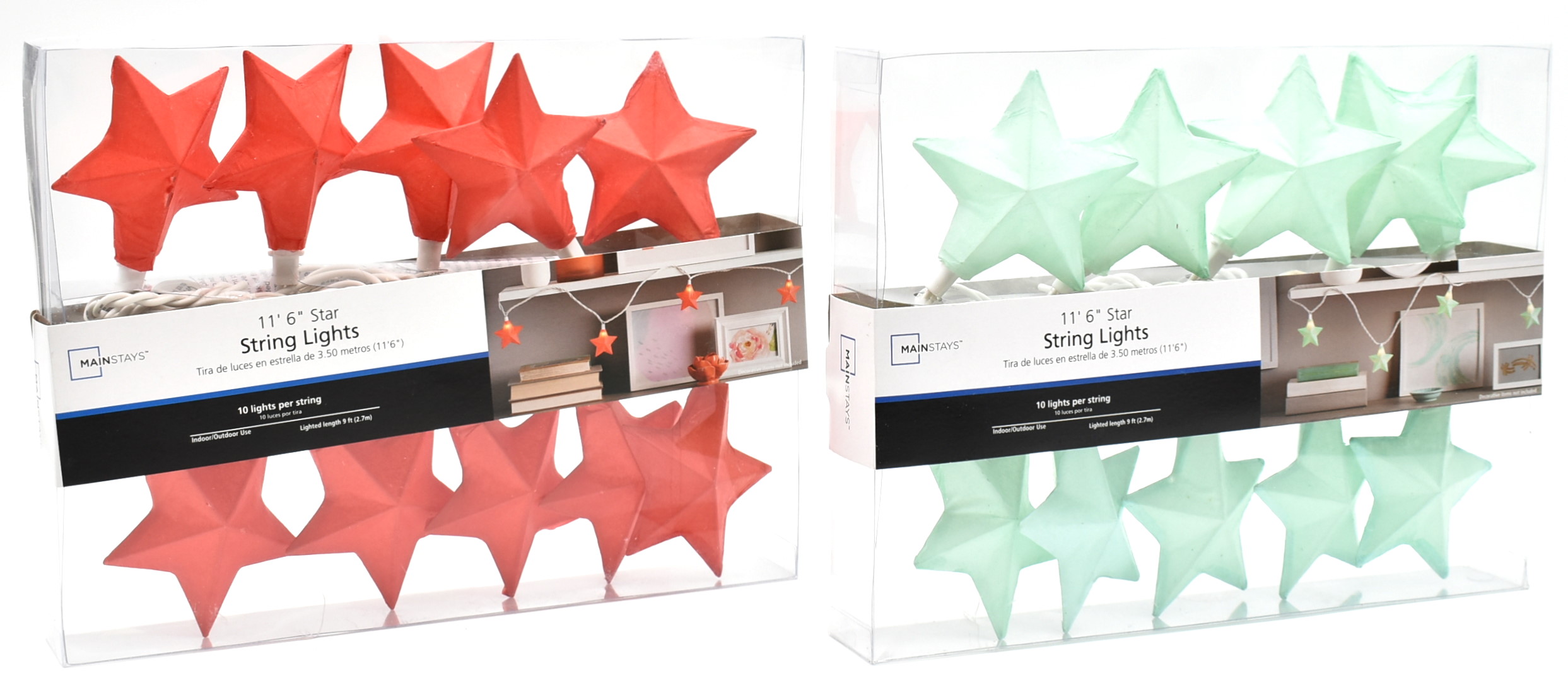 LIGHTS,  PAPER LANTERN STARS TEAL&RED,  11FT,  10CT MAINSTAY