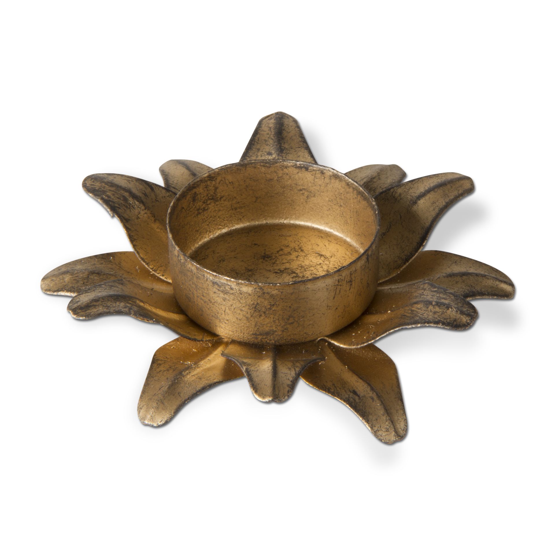 TEALIGHT HOLDER,  METAL,  FLOWER ANTIQUE GOLD,  SMALL