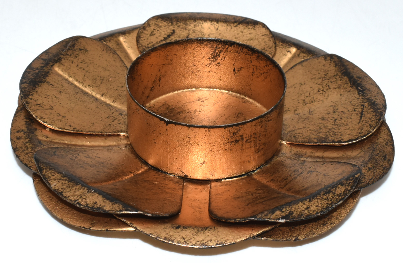 TEALIGHT HOLDER,  METAL,  FLOWER ANTIQUE GOLD,  MEDIUM,  RUSTIC