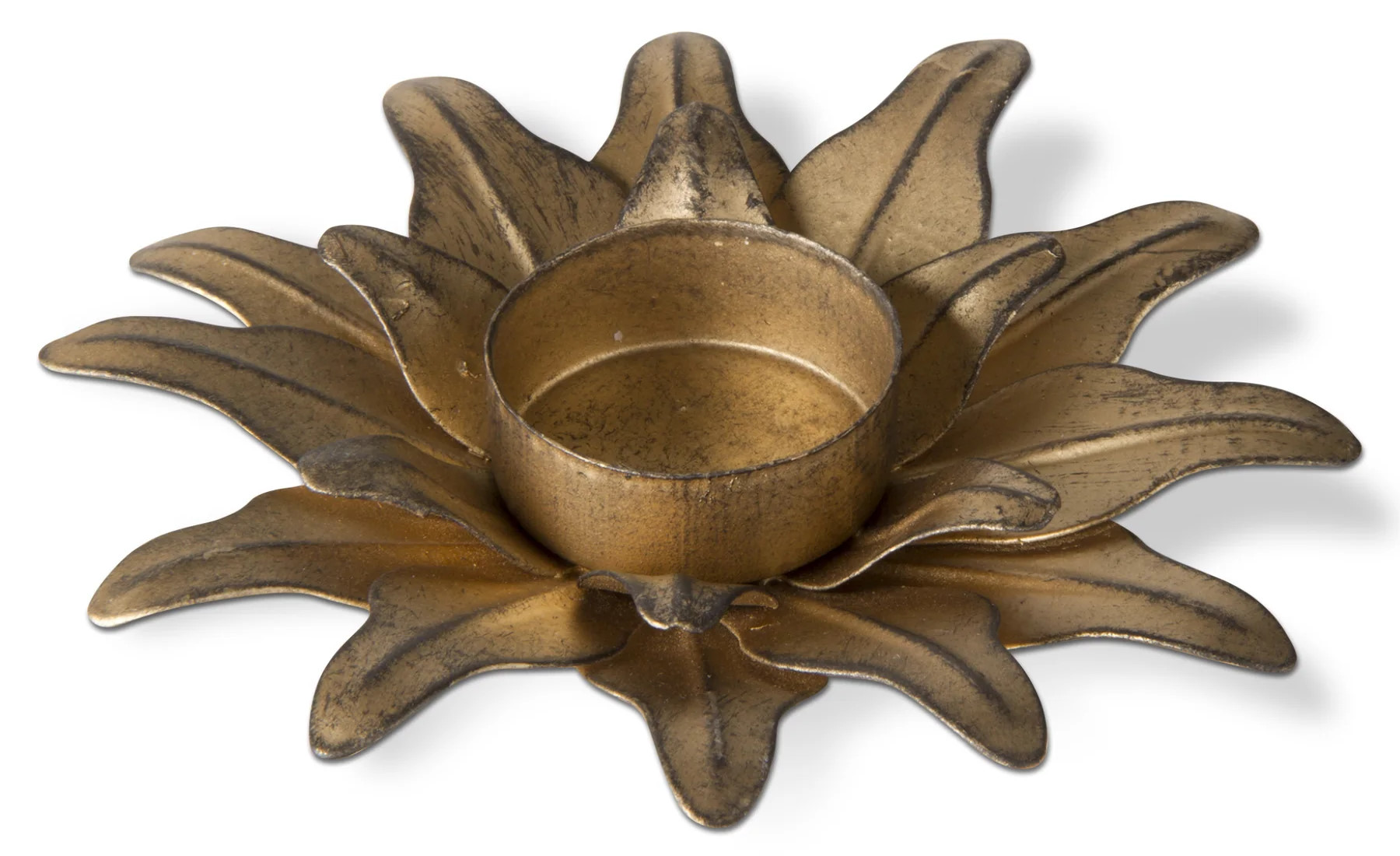 TEALIGHT HOLDER,  METAL,  FLOWER ANTIQUE GOLD,  LARGE