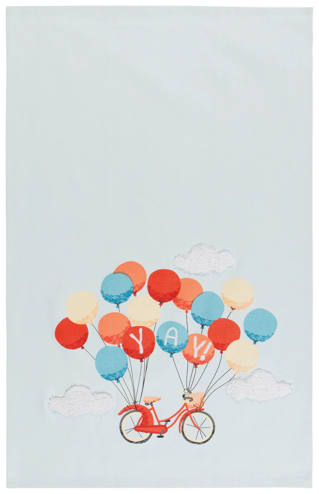 TEA TOWEL,  28X18,  UP AND AWAY,  BICYCLE AND BALLOONS