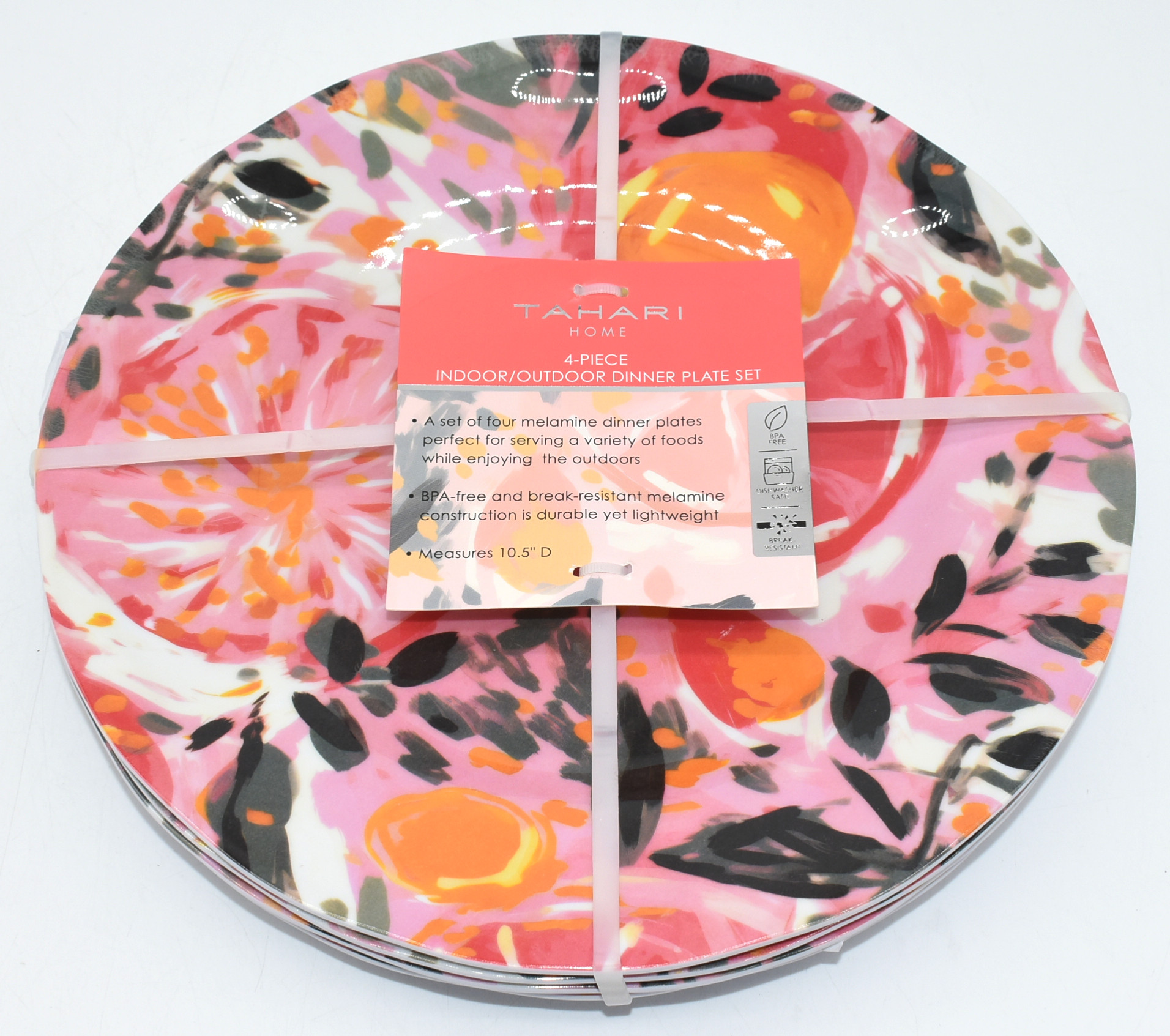 DINNER PLATE 4PC SET, BRSHSTRKE FRUITS, MELAMINE, TAHARI