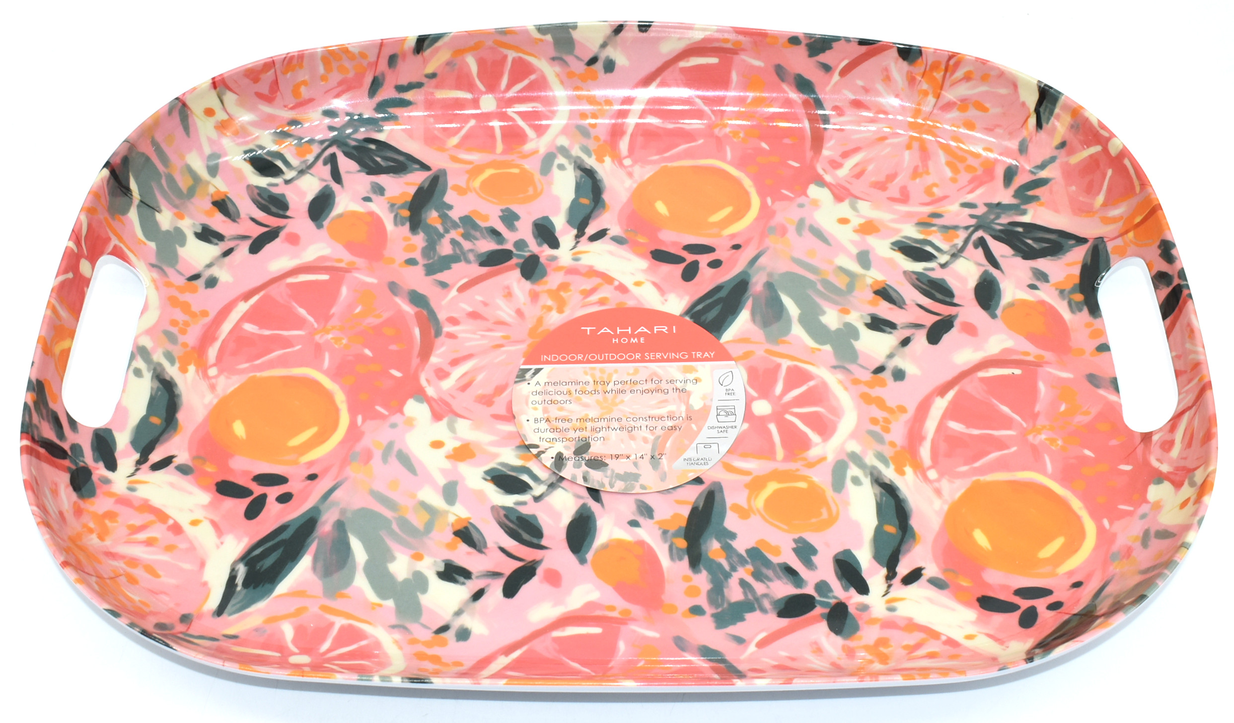 SERVING TRAY, 19X14X2, BRSHSTRKE FRUITS, W/HANDLE, TAHARI