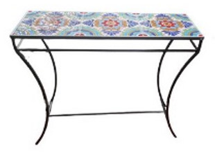 TABLE,  CONSOLE,  METAL ,  TILE MOSAIC,  30 X 36 X 12