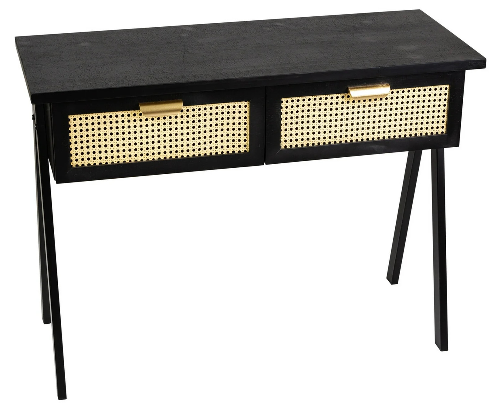 TABLE,  CONSOLE,  WOOD,  BLACK,  30X39X16,  RATTAN DRAWERS,  RTA