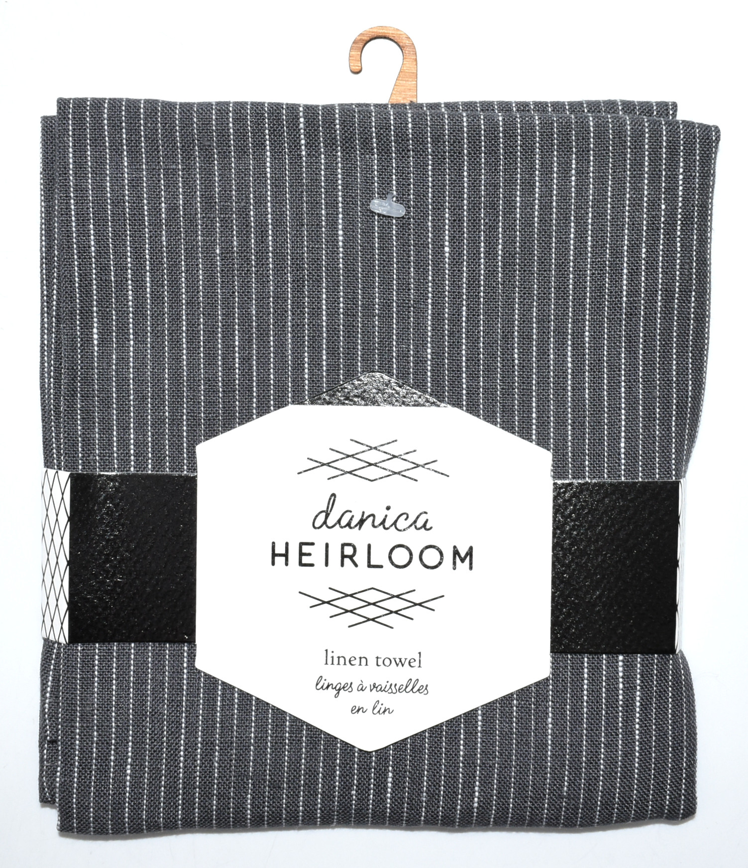 TEA TOWEL,  28X18,  PINSTRIPE,  SHADOW GREY,  LINEN