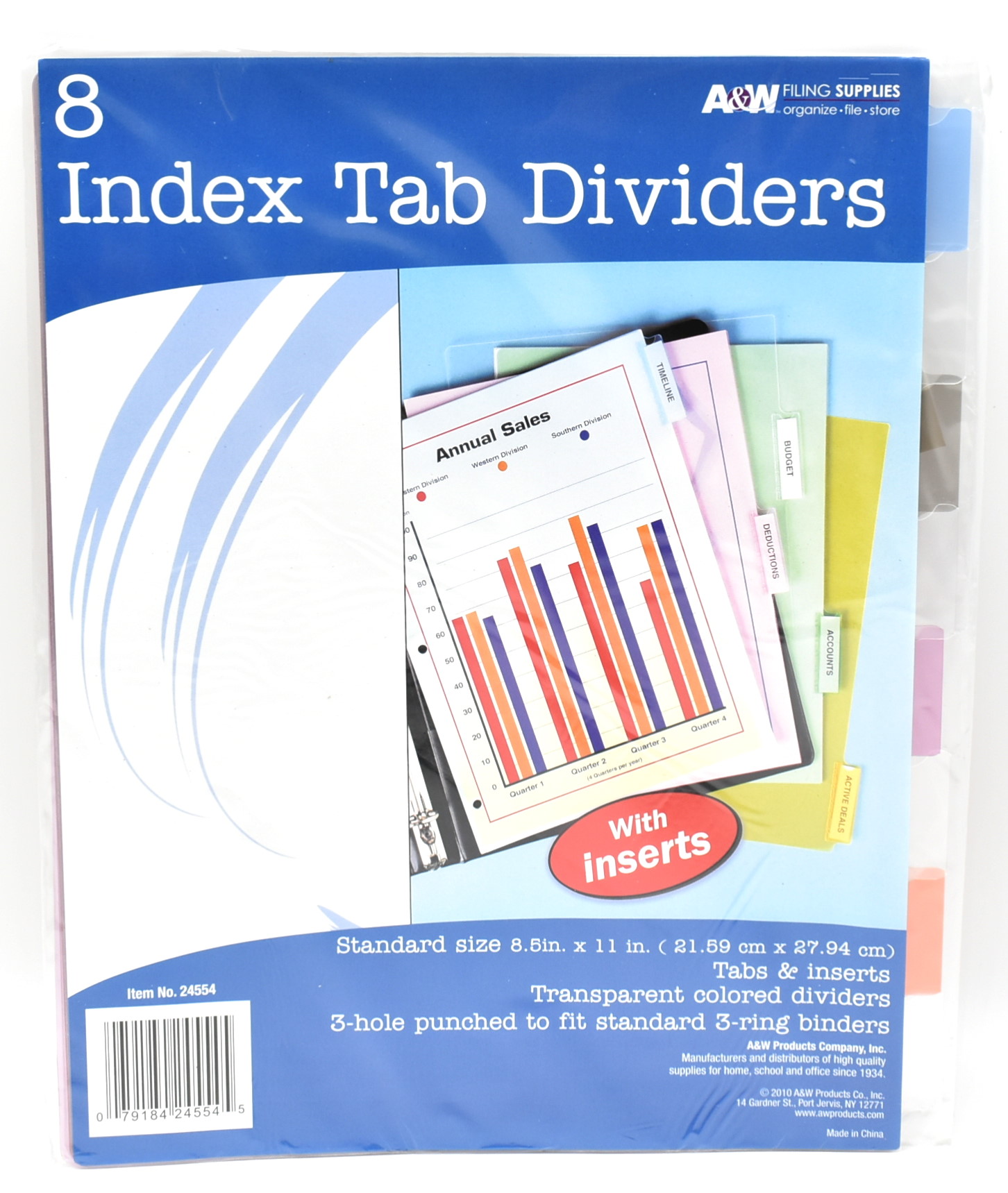 INDEX DIVIDERS, POLY, 8 TABS WITH INSERTS,  POLYBAG