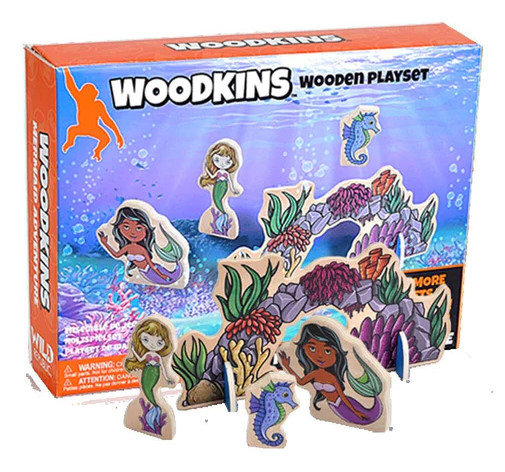 TOY,  WOODDEN PLAY SET,  6PC 1O IN,  MERMAID,  WOODKINS