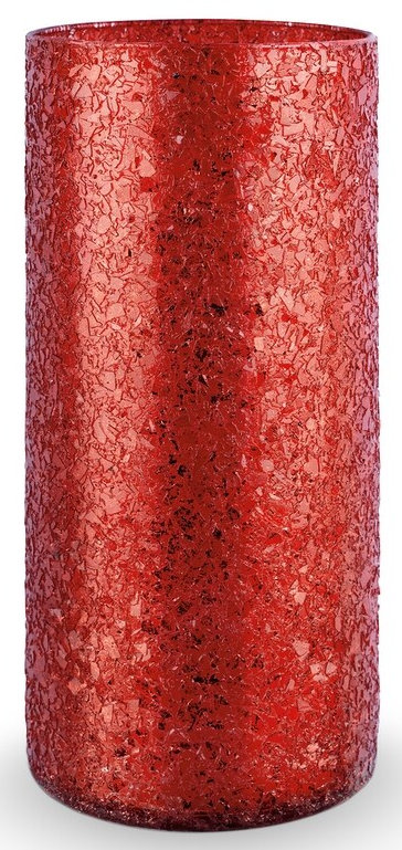 VASE,  GLASS,  9X4,  CYLINDER,  RED,  CRACKLE