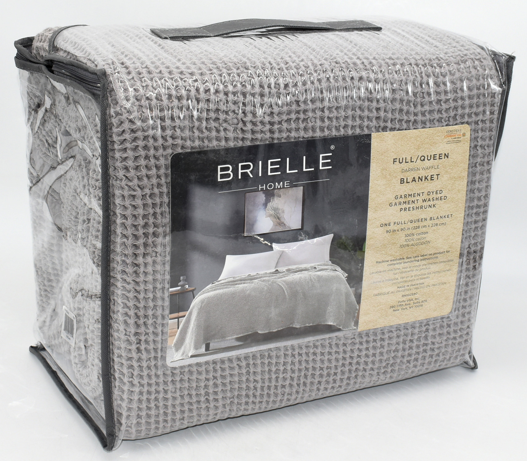 BLANKET SET,  3 PC,  WAFFLE,  F/Q GREY,  1 BLANKET,  2 SHAMS