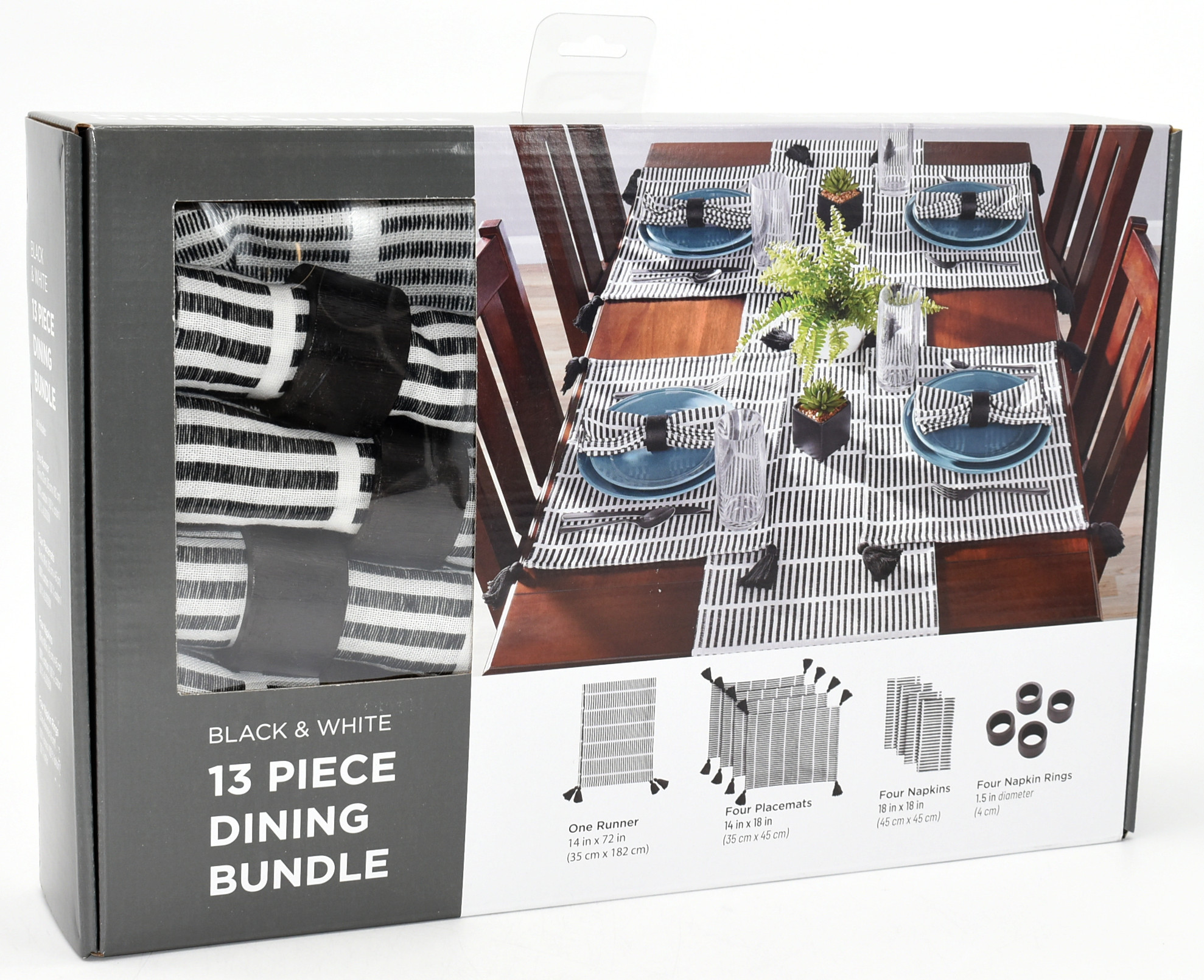 DINING BUNDLE,  13 PC,  BOXED,  RUNNER,  4 PM, 4 NAPKINS, 4 RINGS