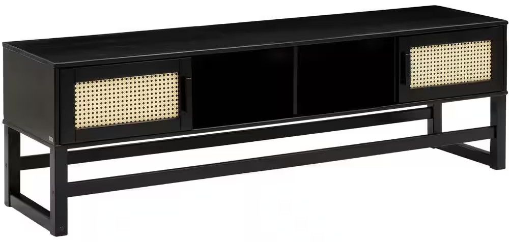 TV STAND,  63X16X20,  RTA,  BLACK RATTAN DOORS,  2 OPENINGS