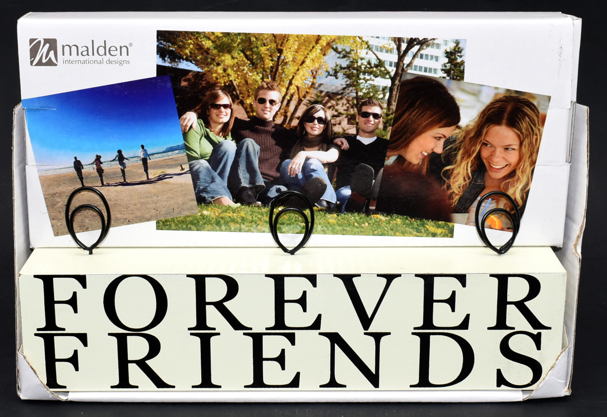 PHOTO STAND,  3 PHOTO,  WOOD,  FOREVER FRIENDS,  8.5 X 3.5 IN