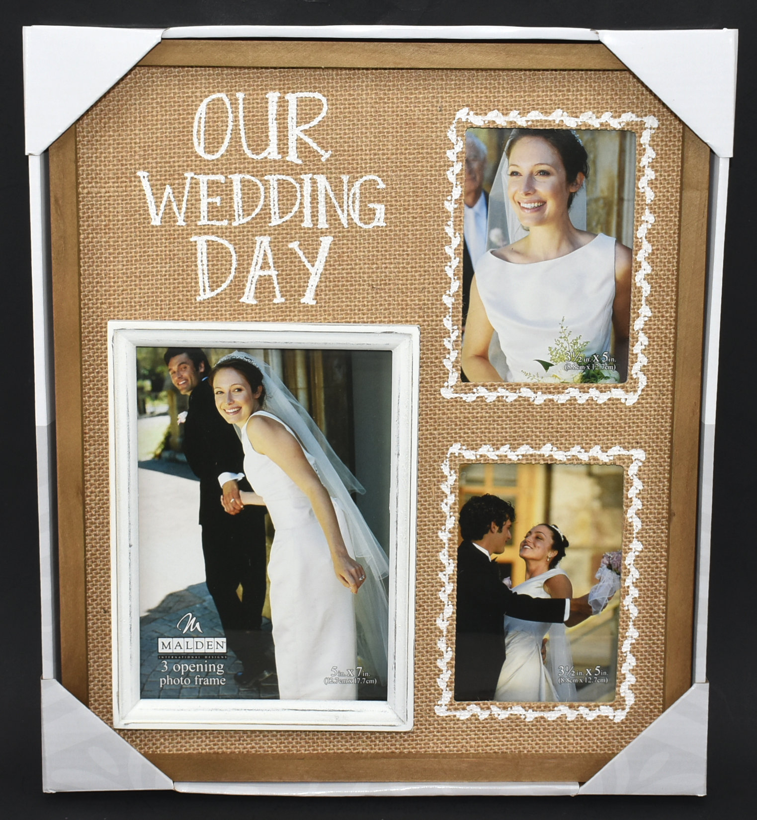 FRAME 3 OPENING BURLAP MAT OUR WEDDING DAY