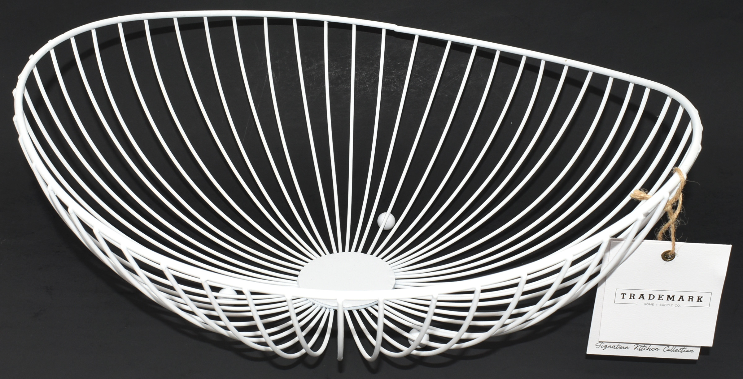 FRUIT BASKET, WHITE WAVY METAL,  14.63L X 13W X 5.5H