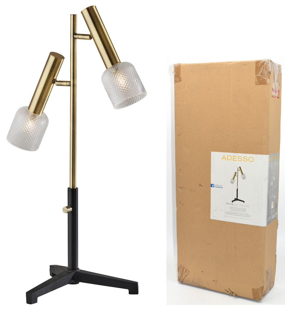 LAMP,  TABLE,  LED,  26H,  BLACK BRASS BASE,  GLASS SHADES, CUL