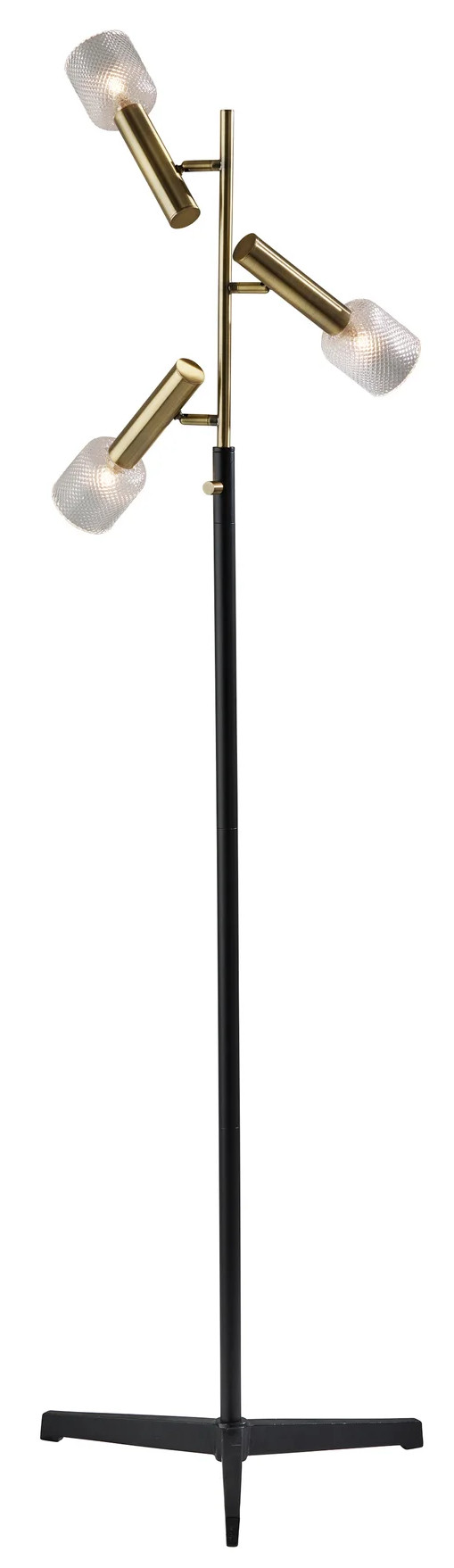 LAMP,  FLOOR,  63H,  BLACK BASE,  ANTIQUE BRASS ACCENTS,  3 BULB