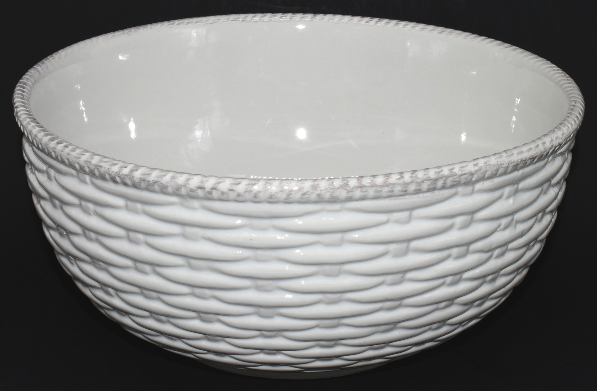 BOWL,  SERVING,  9 IN,  WHITE,  CERAMIC,  BASKETWEAVE